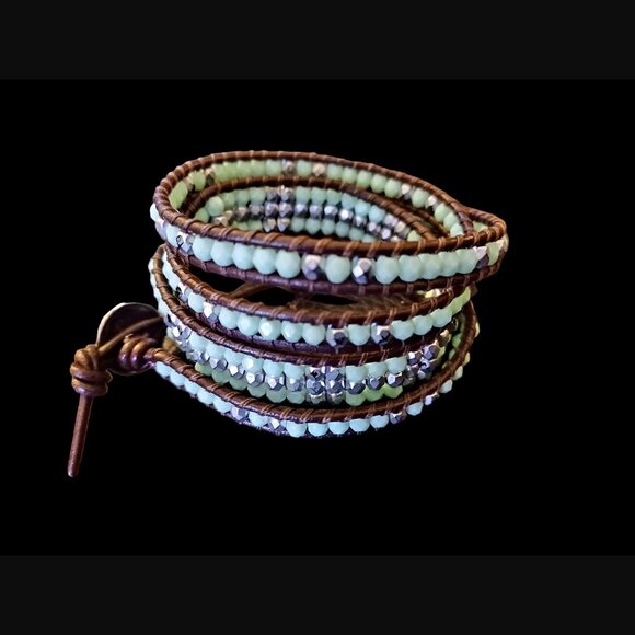 Ari O Jewelry Artist Signed Ariane Hand Made Beaded Greek Goddess Wrap Bracelet